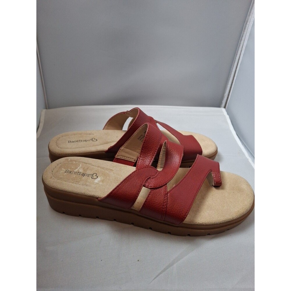 BARETRAPS RASTA Women's Red Strappy Sandals Comfort Toe Loops Slides Size 9